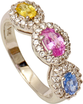 15% OFF on Rakam Gold Sapphire, Diamond 14K White Gold Plated 14 K Ring