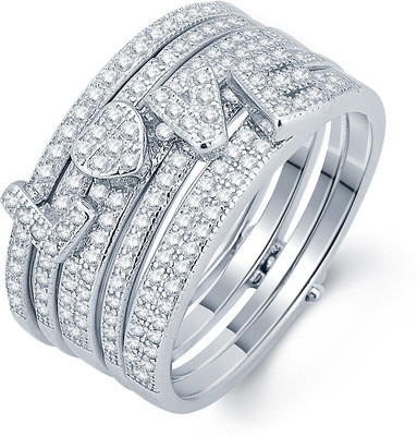 53% OFF on Leo Silver Art Love Sterling Silver Cubic Zirconia Rhodium Plated Ring