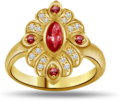 Surat Diamond Flower Shape Diamond & Ruby Ring SDR1004 Yellow Gold Diamond, Ruby 18 K Ring