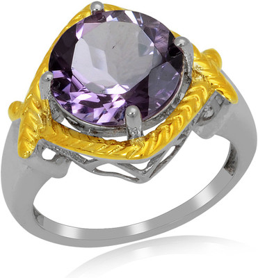 33% OFF on RosesNRibbons Sterling Silver Amethyst Rhodium, 18K Yellow Gold Plated Ring