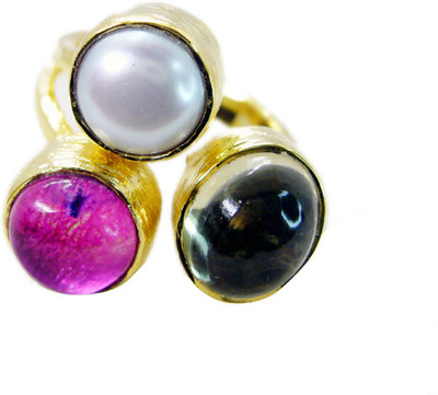 24% OFF on Riyo Enchanting Multi Pearl Copper Cubic Zirconia 18K Yellow Gold Plated Ring