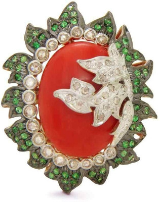 21% OFF on Velvetcase Floral Coral Silver Ring