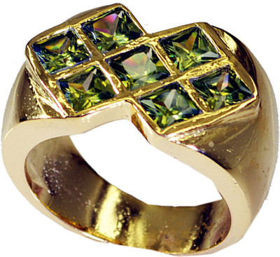 25% OFF on Riyo Enthralling Peridot Cz Copper Cubic Zirconia 18K Yellow Gold Plated Ring