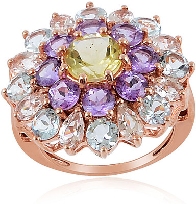 37% OFF on RosesNRibbons Sterling Silver Amethyst, Aquamarine, Citrine 18K Rose Gold Plated Ring