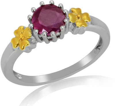 33% OFF on RosesNRibbons Sterling Silver Ruby Rhodium, 18K Yellow Gold Plated Ring