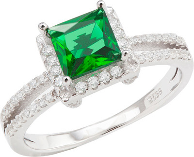 23% OFF on GemLN Emerald Green Princess Solitaire Ring Silver Ring