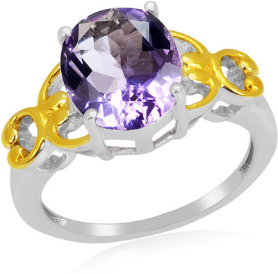 33% OFF on RosesNRibbons Sterling Silver Amethyst Rhodium, 18K Yellow Gold Plated Ring