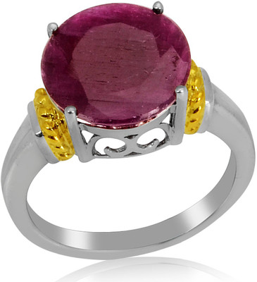 33% OFF on RosesNRibbons Two-toned Gem Sterling Silver Ruby Rhodium, 18K Yellow Gold Plated Ring
