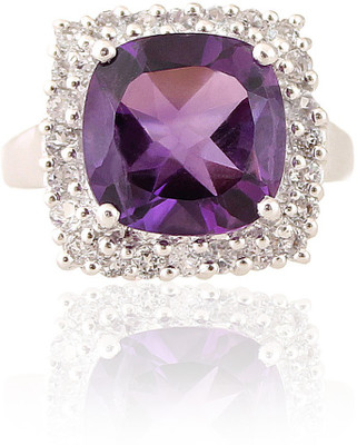 Diamond India Silver Amethyst, Topaz Rhodium Plated Ring