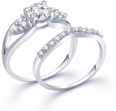 82% OFF on Sukkhi Cubic Zirconia Stone Studded Solitaire Double Alloy Cubic Zirconia Rhodium Plated Ring