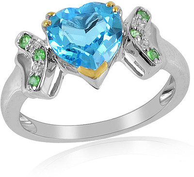 36% OFF on RosesNRibbons Sterling Silver Topaz, Tsavorite Rhodium, 18K Yellow Gold Plated Ring