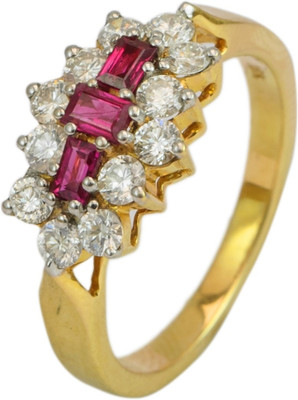 Rakam Gold Ruby, Diamond 18K Yellow Gold Plated 18 K Ring