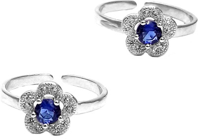Jewel Craft Silver Sapphire, Cubic Zirconia Rhodium Plated Toe Ring