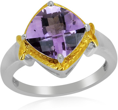 53% OFF on RosesNRibbons Sterling Silver Amethyst Rhodium, 18K Yellow Gold Plated Ring