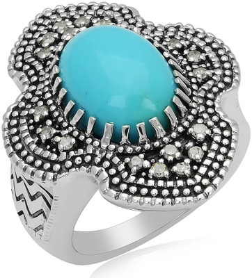 44% OFF on RosesNRibbons Edgy Fashion Sterling Silver Diamond, Turquoise Rhodium Plated Ring