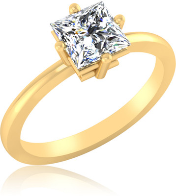 34% OFF on IskiUski Horizon Princess Solitaire Sterling Silver Swarovski Crystal 14K Yellow Gold Plated Ring