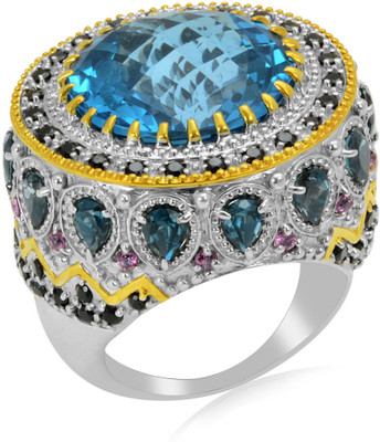 46% OFF on RosesNRibbons Aqua Love Sterling Silver Spinel, Topaz, Garnet Rhodium, 18K Yellow Gold Plated Ring
