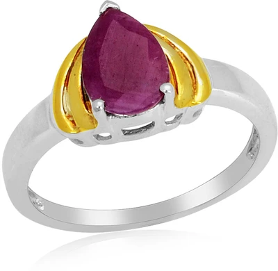 33% OFF on RosesNRibbons Sterling Silver Ruby Rhodium, 18K Yellow Gold Plated Ring