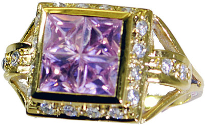 24% OFF on Riyo Captivating Pink Cz Copper Cubic Zirconia 18K Yellow Gold Plated Ring
