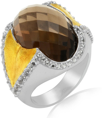 42% OFF on RosesNRibbons Dusky Delight Sterling Silver Quartz, Topaz Rhodium, 18K Yellow Gold Plated Ring