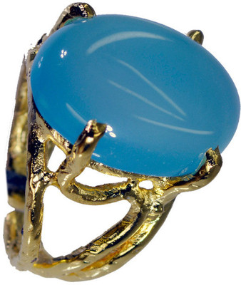 62% OFF on Riyo Tempting Blue Chalcedony Copper Chalcedony 18K Yellow Gold Plated Ring