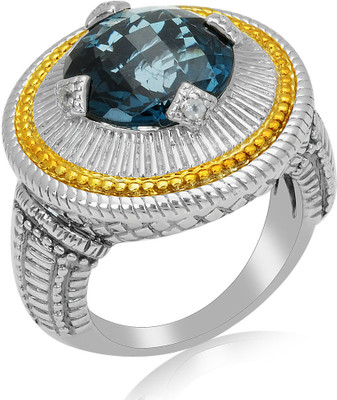 18% OFF on RosesNRibbons Dazzling Blues Sterling Silver Topaz Rhodium, 18K Yellow Gold Plated Ring