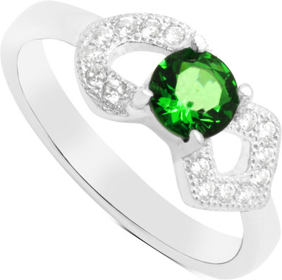 30% OFF on Gemtogems Sterling Silver Cubic Zirconia, Emerald Rhodium Plated Ring