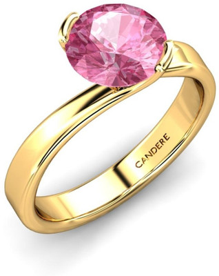 Candere Laurentia Pink Tourmoline Yellow Gold Tourmaline Rhodium Plated 14 K Ring