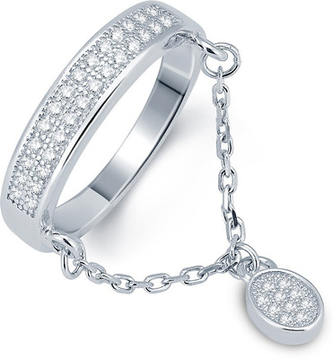 65% OFF on Leo Silver Art Hanging Stone Oval Sterling Silver Cubic Zirconia Rhodium Plated Ring