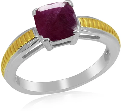 33% OFF on RosesNRibbons Sterling Silver Ruby Rhodium, 18K Yellow Gold Plated Ring