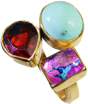 24% OFF on Riyo Beckoning Multi Three Stone Copper Cubic Zirconia 18K Yellow Gold Plated Ring