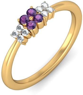 BlueStone The Ambra Gold Amethyst, Diamond 18K Yellow Gold Plated 18 K Ring