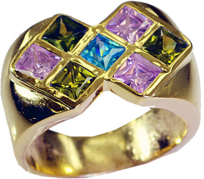 49% OFF on Riyo Stunning Multi Cz Copper Cubic Zirconia 18K Yellow Gold Plated Ring