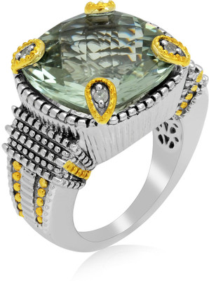 36% OFF on RosesNRibbons Chunky Jewel Sterling Silver Quartz, Topaz Rhodium, 18K Yellow Gold Plated Ring