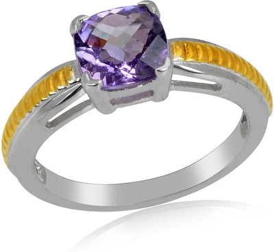 58% OFF on RosesNRibbons Sterling Silver Amethyst Rhodium, 18K Yellow Gold Plated Ring