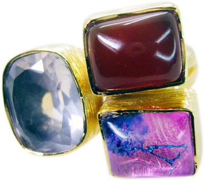 24% OFF on Riyo Foxystar Multi Rose Quartz Copper Cubic Zirconia 18K Yellow Gold Plated Ring