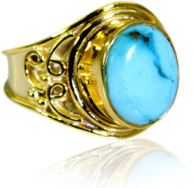 23% OFF on Riyo Fetching Turquoise Copper Turquoise 18K Yellow Gold Plated Ring