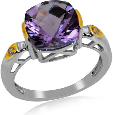 33% OFF on RosesNRibbons Mystic Magic Sterling Silver Amethyst, Diamond Rhodium, 18K Yellow Gold Plated Ring