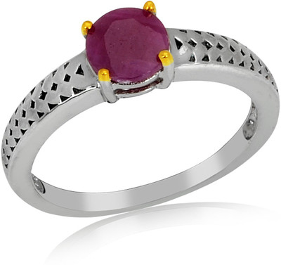 33% OFF on RosesNRibbons Classic Silver Sterling Silver Ruby Rhodium, 18K Yellow Gold Plated Ring