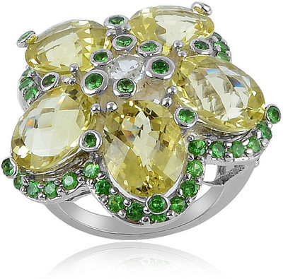 41% OFF on RosesNRibbons Sterling Silver Citrine, Tsavorite, Topaz Rhodium Plated Ring
