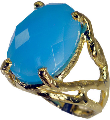 24% OFF on Riyo Splendidstar Blue Chalcedony Copper Chalcedony 18K Yellow Gold Plated Ring