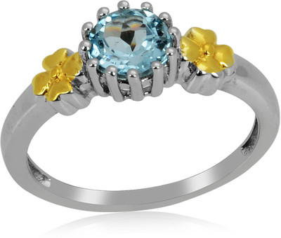 33% OFF on RosesNRibbons Sterling Silver Topaz Rhodium, 18K Yellow Gold Plated Ring