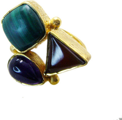 24% OFF on Riyo Enticing Multi Malachite Copper Cubic Zirconia 18K Yellow Gold Plated Ring