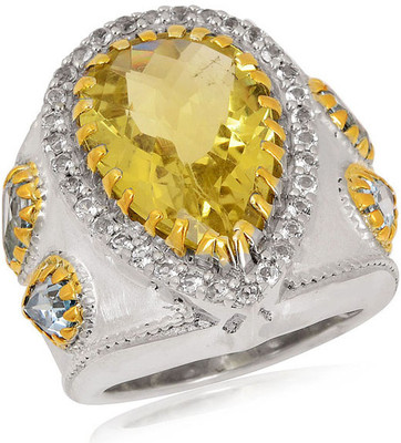 37% OFF on RosesNRibbons Sterling Silver Quartz, Topaz Rhodium, 18K Yellow Gold Plated Ring