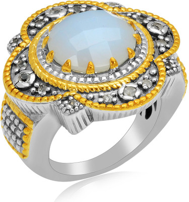44% OFF on RosesNRibbons Antique Allure Sterling Silver Chalcedony, Topaz Rhodium, 18K Yellow Gold Plated Ring