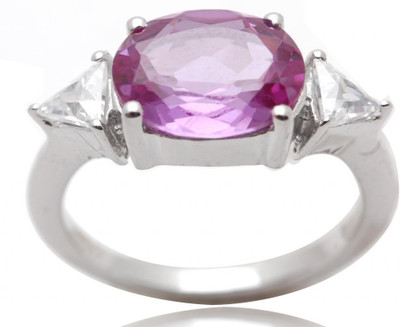 Zevrat Sterling Silver Amethyst, Cubic Zirconia Rhodium Plated Ring