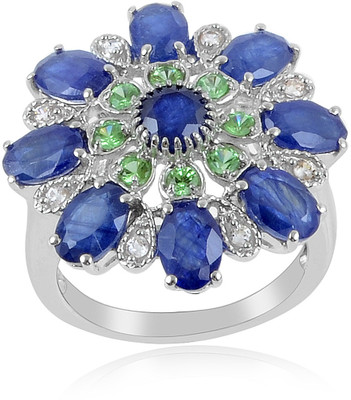 37% OFF on RosesNRibbons Sterling Silver Sapphire, Tsavorite, Zircon Rhodium Plated Ring