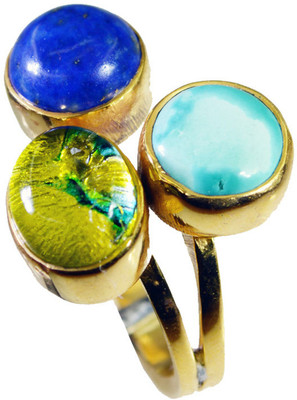 24% OFF on Riyo Exquisitestar Multi Three Stone Copper Cubic Zirconia 18K Yellow Gold Plated Ring