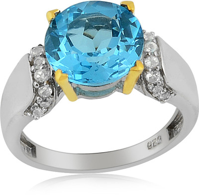 37% OFF on RosesNRibbons Sterling Silver Topaz Rhodium, 18K Yellow Gold Plated Ring