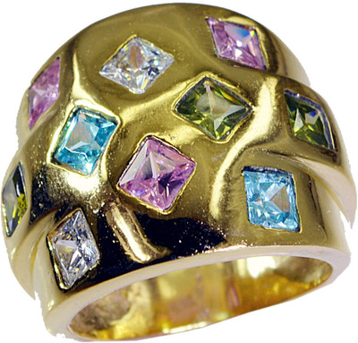 24% OFF on Riyo Shapelystar Multi Cz Copper Cubic Zirconia 18K Yellow Gold Plated Ring